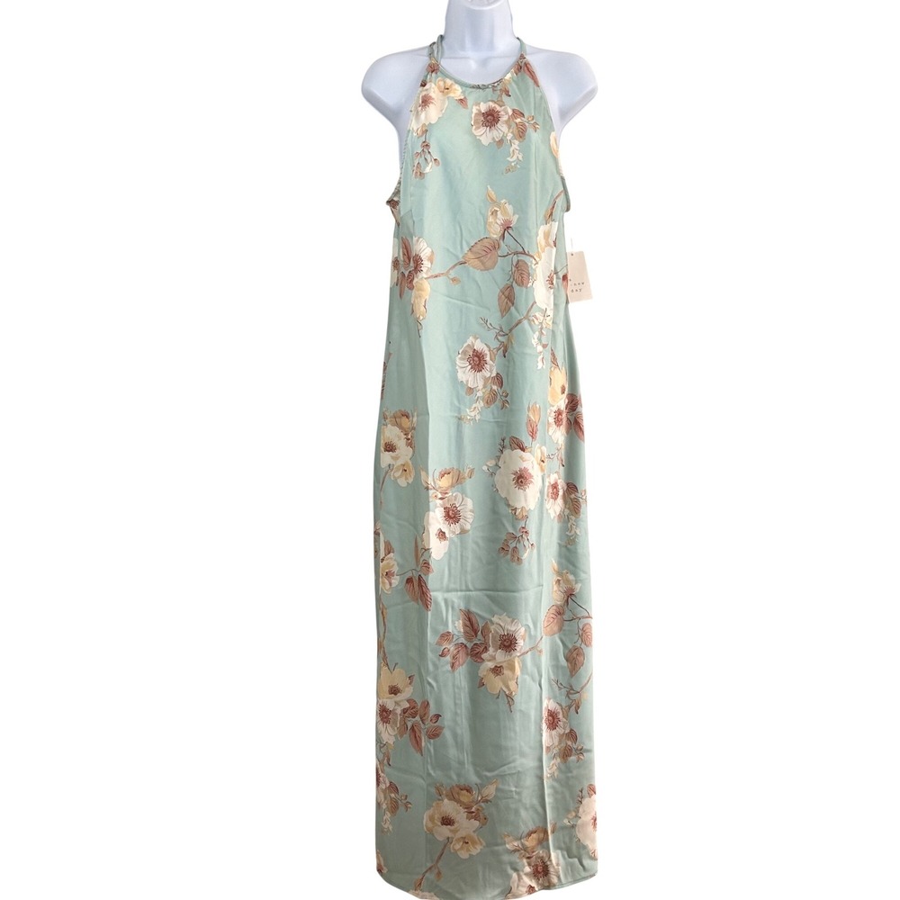 NWT A New Day Women's Floral Halter Maxi Dress Sage Green Satin Slip XL KY Derby
